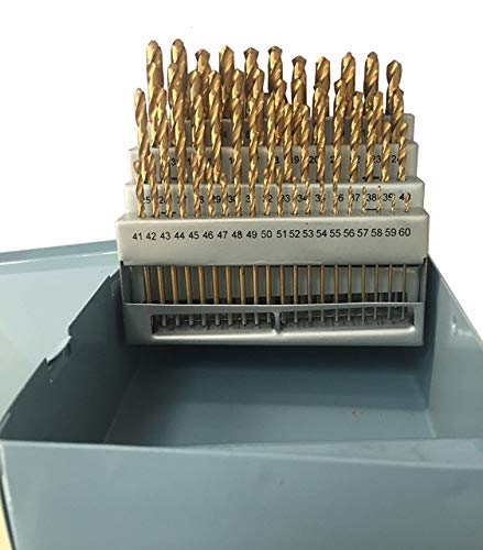 LLDSIMEX 60 Piece 1#-60# Titanium Nitride Coated Numbered Drill Bit Set High Speed Steel (0.228" - 0.040")