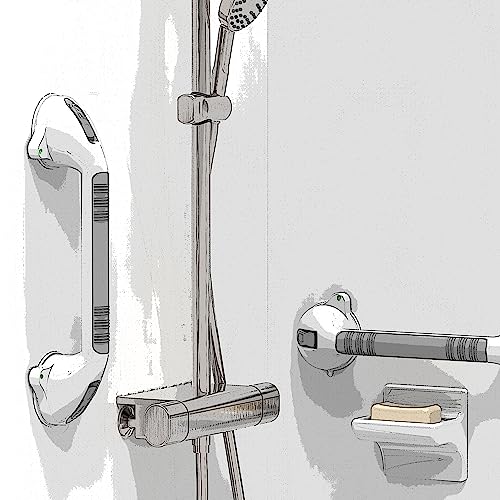 AmeriLuck 16.5inch 2 Pack Suction Balance Assist Bathroom Shower Handle,Bath Grab Bar with Indicators(White/Grey)