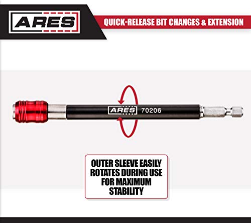 ARES 70206 - Drill Extension Bit Holder - 6-Inch Quick Release - Works With All 1/4-Inch Drive Bits - Quick Release Mechanism Makes Changing Bits a Breeze