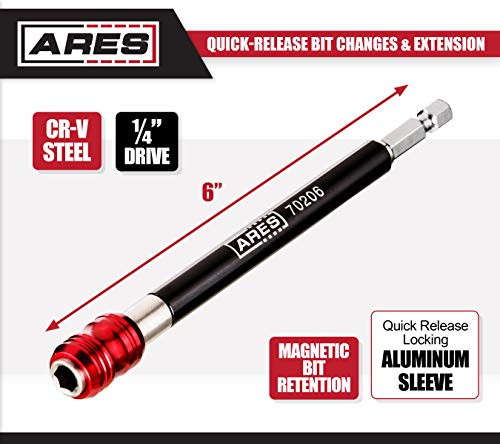 ARES 70206 - Drill Extension Bit Holder - 6-Inch Quick Release - Works With All 1/4-Inch Drive Bits - Quick Release Mechanism Makes Changing Bits a Breeze