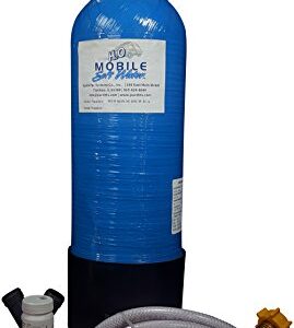 Mobile-Soft-Water Premier 8,000 gr RV Softener - NSF 61 Brass GH Fittings - Portable - Manual Regenerate for RV, Cabins, Tiny Homes with Hardness Test Strips, Regeneration Valve, and 4ft-1/2 ID Hose