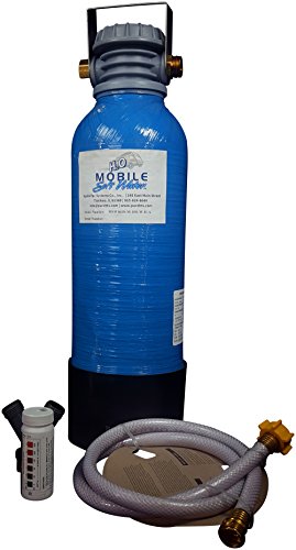 Mobile-Soft-Water Premier 8,000 gr RV Softener - NSF 61 Brass GH Fittings - Portable - Manual Regenerate for RV, Cabins, Tiny Homes with Hardness Test Strips, Regeneration Valve, and 4ft-1/2 ID Hose