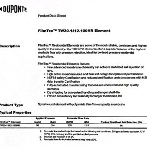 Dow FilmTec, TW30-1812-100HR 100 GPD TFC High Rejection Membrane for Undersink Reverse Osmosis (RO) System