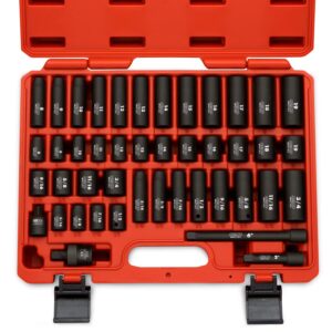 neiko 02440a 3/8-inch-drive impact socket set, sae sizes 5/16" to 3/4" and metric sizes 8 mm to 19 mm, includes extension bars and u-joint, 44 pieces