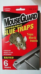pestguard mouseguard ready-to-use odorless glue traps for trapping mice & insects with no springs, disposable – 6 pack | 800867,black