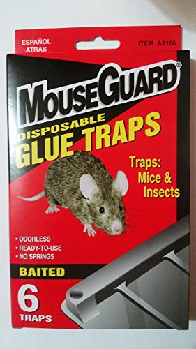Pestguard MouseGuard Ready-to-Use Odorless Glue Traps for Trapping Mice & Insects with No Springs, Disposable – 6 Pack | 800867,Black
