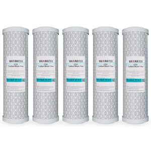 max water cto 1 micron,10" x 2.5" replacement filter cartridge, coconut shell carbon block for whole house water filtration system and standard ro (reverse osmosis) filters - pack of 5