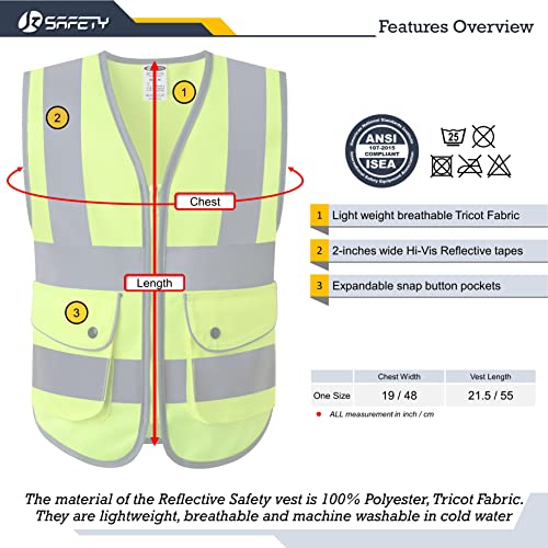 JKSafety Class 2 High Visibility Zipper Front Kids Safety Vest With Reflective Strips, Yellow Meets ANSI/ISEA Standards (Kid-Medium Yellow)