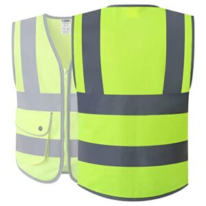 JKSafety Class 2 High Visibility Zipper Front Kids Safety Vest With Reflective Strips, Yellow Meets ANSI/ISEA Standards (Kid-Medium Yellow)