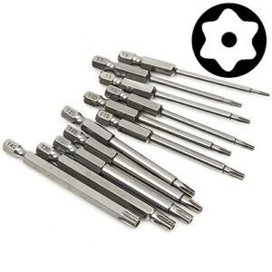 yakamoz 11 pcs magnetic t6-t40 torx head screw driver bit set security tamper proof star 6 point screwdriver drill bits tools with 1/4 inch hex shank | 3 inch length