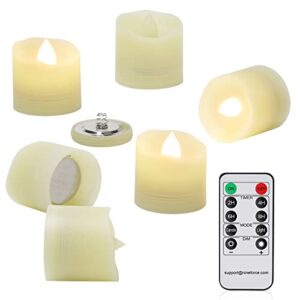 flameless candles with remote led tealight candles tea lights votive candle with timer, unscented outdoor flickering warm white flame fake candles, battery operated candles 200 hours - 6 set x 1.3"