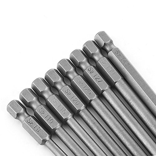 Yakamoz 8pcs 1/4 Inch Hex Shank T8-T40 Magnetic Torx Head Screw Driver Bit Set Security Tamper Proof Star 6 Point Screwdriver Kit Tools | 150mm Length