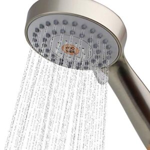 yoo.mee high pressure handheld shower head with powerful shower spray against low pressure water supply pipeline, multi-functions, w/ 79'' hose, bracket, flow regulator, brushed nickel finish