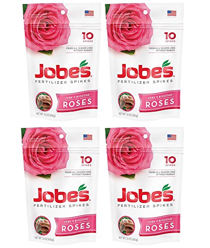 Jobes vznmYB Rose Fertilizer Spikes 9-12-9 Time Release Fertilizer for All Flowering Shrubs, 10 Spikes (4 Pack)