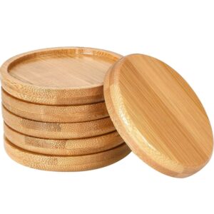 trays 2.5 inch bamboo round plant saucer for most plant pot flower pot, solution for owl pot with hole (6 pack)