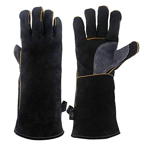 KIM YUAN Extreme Heat & Fire Resistant Gloves Leather with Kevlar Stitching,Mitts Perfect for Fireplace, Stove, Oven, Grill, Welding, BBQ, Mig, Pot Holder, Animal Handling