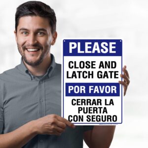 Please Close and Latch Gate Sign, Bilingual English and Spanish, 10x14 Inches, Rust Free .040 Aluminum, Fade Resistant, Made in USA by My Sign Center