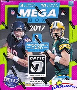 2017 donruss optic nfl football huge factory sealed mega box with 10 packs including exclusive memorabalia card & 10 exclusive red & yellow rookie parallels! loaded! wowzzer!