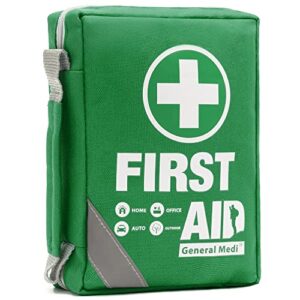 first aid kit -compact first aid bag(175 piece) - includes 2 x eyewash,instant cold pack,emergency blanket for home, office, vehicle,camping, workplace & outdoor green