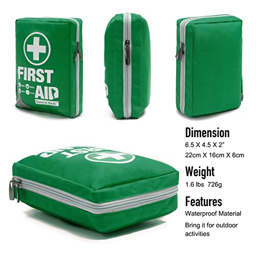 First Aid Kit -Compact First Aid Bag(175 Piece) - Includes 2 x Eyewash,Instant Cold Pack,Emergency Blanket for Home, Office, Vehicle,Camping, Workplace & Outdoor Green