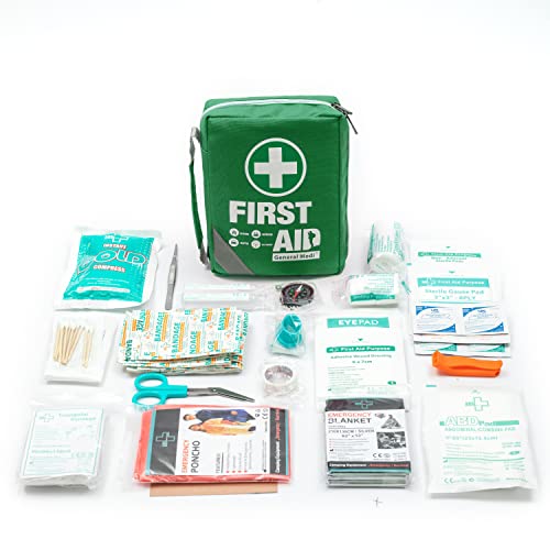 First Aid Kit -Compact First Aid Bag(175 Piece) - Includes 2 x Eyewash,Instant Cold Pack,Emergency Blanket for Home, Office, Vehicle,Camping, Workplace & Outdoor Green