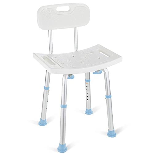 OasisSpace Bathtub Adjustable Shower Chair, Bath Stool with Removable Back 300lbs - Tool Free Anti-Slip Bench Bathtub Stool for Elderly, Senior, Handicap & Disabled