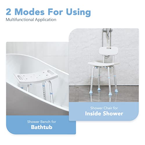 OasisSpace Bathtub Adjustable Shower Chair, Bath Stool with Removable Back 300lbs - Tool Free Anti-Slip Bench Bathtub Stool for Elderly, Senior, Handicap & Disabled