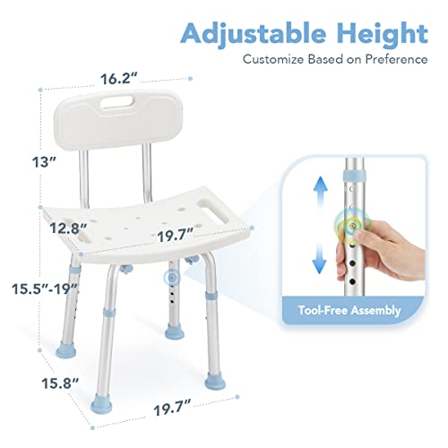 OasisSpace Bathtub Adjustable Shower Chair, Bath Stool with Removable Back 300lbs - Tool Free Anti-Slip Bench Bathtub Stool for Elderly, Senior, Handicap & Disabled