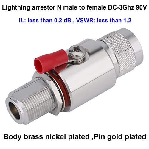 Riotaxy Lightning Arrestor N Male to Female Bulkhead 50 Ohm 0-3GHz with 90V Gas Tube Coaxial WiFi Lightning Arrester (Lightning arrestor N Male to Female)