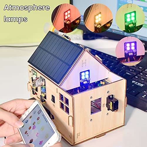 KEYESTUDIO Microbit Smart Home Starter Kit for BBC Micro:bit V2 (Without Micro:bit), MakeCode Blocks & Python Code|Tutorial Guide|Remote Control APP| Solar & Micro USB Charge|RGB, LCD for Kids Coding