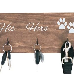 Wall Mounted His Hers and Paws Leash and Key Holder, Dog Lover Gift for Women, 12 inch by 5.5 inch