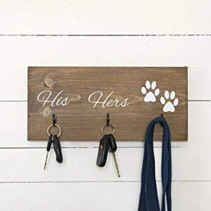 Wall Mounted His Hers and Paws Leash and Key Holder, Dog Lover Gift for Women, 12 inch by 5.5 inch