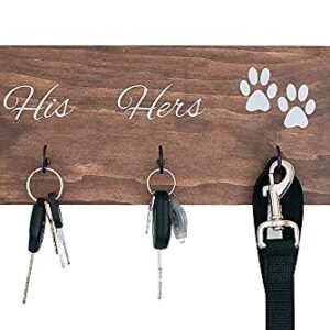 Wall Mounted His Hers and Paws Leash and Key Holder, Dog Lover Gift for Women, 12 inch by 5.5 inch