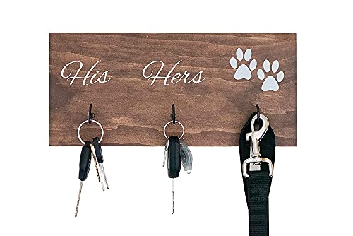 Wall Mounted His Hers and Paws Leash and Key Holder, Dog Lover Gift for Women, 12 inch by 5.5 inch