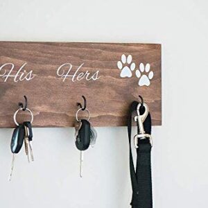 Wall Mounted His Hers and Paws Leash and Key Holder, Dog Lover Gift for Women, 12 inch by 5.5 inch