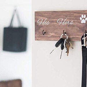 Wall Mounted His Hers and Paws Leash and Key Holder, Dog Lover Gift for Women, 12 inch by 5.5 inch