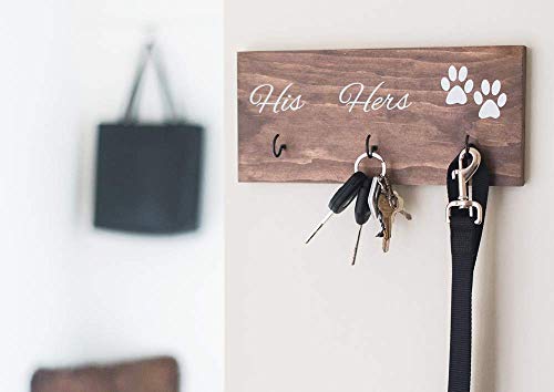 Wall Mounted His Hers and Paws Leash and Key Holder, Dog Lover Gift for Women, 12 inch by 5.5 inch