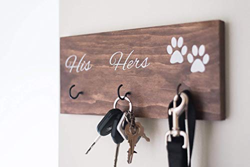 Wall Mounted His Hers and Paws Leash and Key Holder, Dog Lover Gift for Women, 12 inch by 5.5 inch
