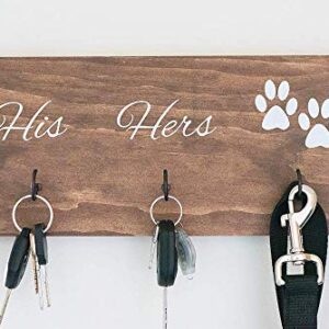 Wall Mounted His Hers and Paws Leash and Key Holder, Dog Lover Gift for Women, 12 inch by 5.5 inch