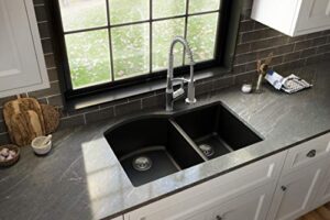 karran qu-610 undermount quartz composite 32 in. 60/40 double bowl kitchen sink in black