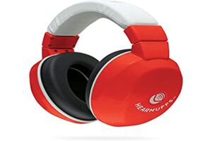 lucid audio hearmuffs kids hearing protection red/white (over-the-ear sound protection ear muffs ages 5+)