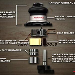 AirVANTAGE Industrial Grade Random Orbital Air Sander Non-Vacuum With Low-Profile Pad, 1/4 in. NPT Air Inlet (6": 3/16- Hook & Loop)