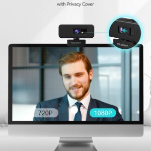 TECKNET 1080p Webcam with Microphone & Privacy Cover, Streaming Camera 30fps USB Computer Camera with 110-degree AOV, Web Camera for Video Conferencing/Calling/Live Streaming/Online Learning