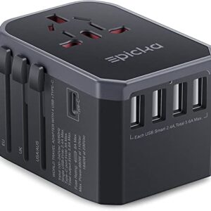 EPICKA Universal Travel Adapter One International Wall Charger AC Plug Adaptor with 5.6A Smart Power and 3.0A USB Type-C for USA EU UK AUS (TA-105, Grey)