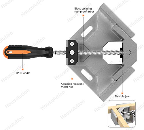 Housolution Right Angle Clamp, Single Handle 90° Aluminum Alloy Corner Clamp, Right Angle Clip Clamp Tool Woodworking Photo Frame Vise Holder with Adjustable Swing Jaw - Silver Gray