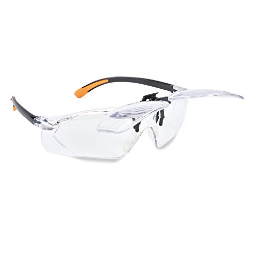 Carson Scratch Resistant Polycarbonate 1.5x Power (+2.5 Diopter) Protective Magnifying Safety Glasses with Clip-on, Flip-Up Lens System, Clear (VM-20)