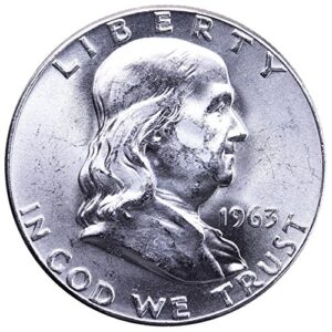 1963 no mint mark beautiful brilliant uncirculated franklin half 90% silver coin 1/2 seller bu
