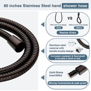 BRIGHT SHOWERS Rain Shower Head with Handheld Spray 5 ft. Shower Hose Combo Includes Wall Mount Suction Bracket 3-Way Water Diverter Mount (8 Inch Square, Oil Rubbed Bronze)