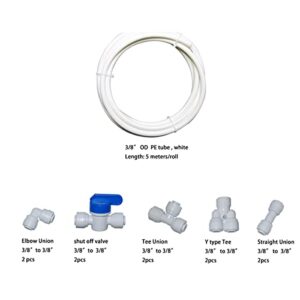 (White tubing 5 meters) - 10 pcs 1cm Quick Connect Push In to Connect Water Purifiers Tube Fittings for RO Water Reverse Osmosis System+5 metres(16 feet) white tubing hose pipe