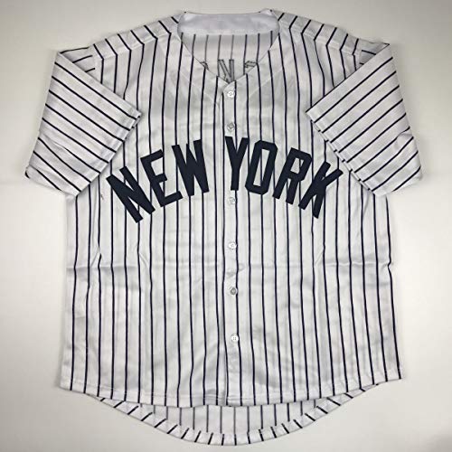 Autographed/Signed Reggie Jackson New York NY Pinstripe Baseball Jersey JSA COA